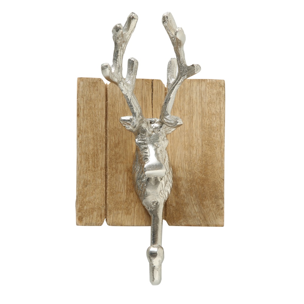 Garderobenhaken Alfons 2er-Set  H 9cm Hirsch Mango-Holz Aluminium Natur