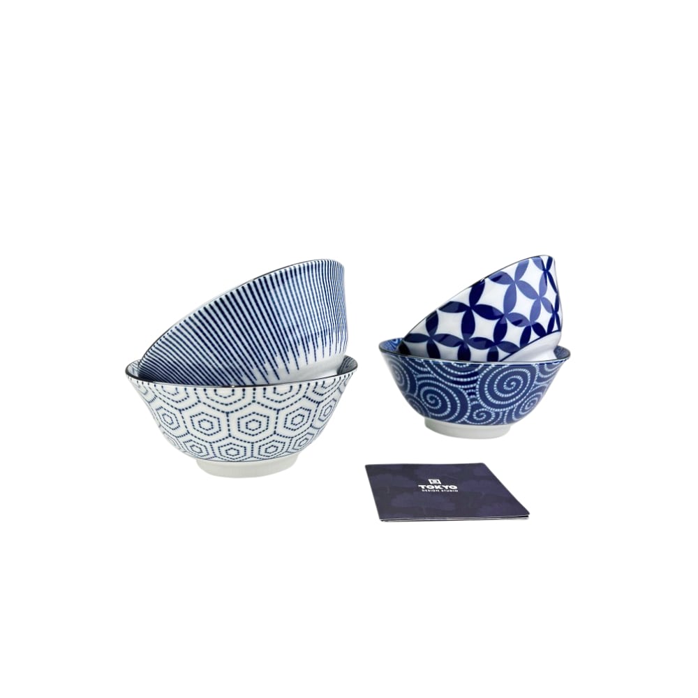 4-tlg. Müslischalen-Set Kotobuki Blau Weiß Rund