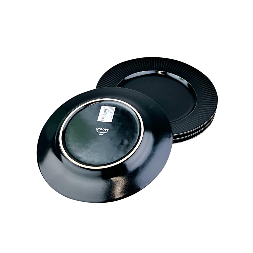 4x Frühstücksteller Groove mit Rillenstruktur Steingut Schwarz