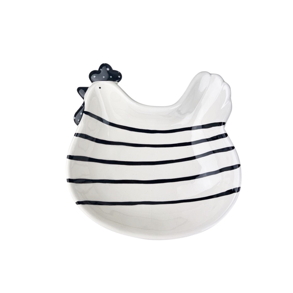 Deko-Schale Chicken Schwarz Weiß Steingut 22cm Küche