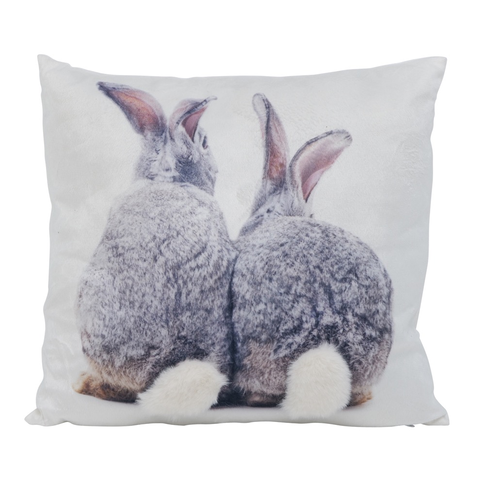 Deko-Kissen Hase Polyester Mehrfarbig Weiß Braun Grau L/B 45 x 45 cm