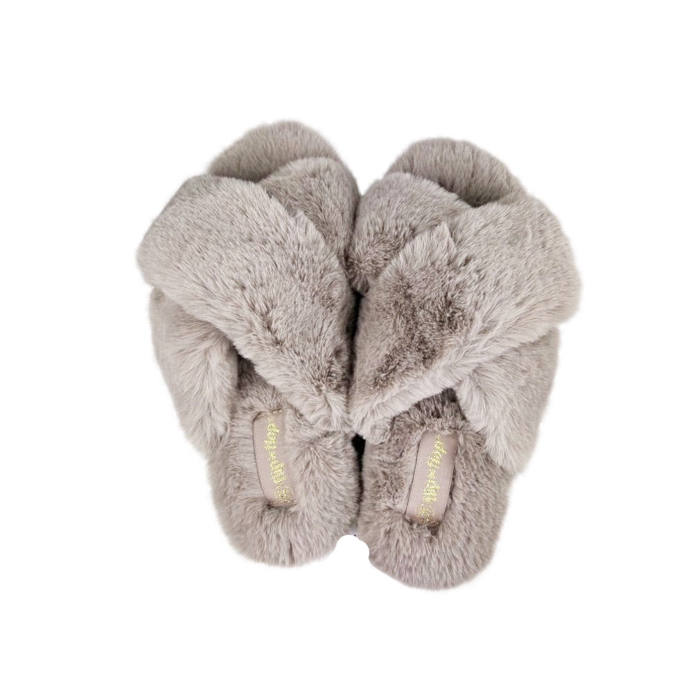 Pantoletten Cross Fur 2 Größe 38 kuschelig warm weich Taupe