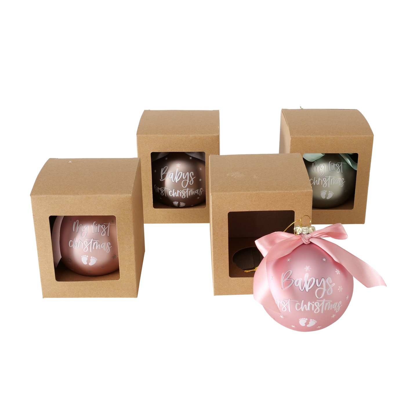 1x Weihnachtskugel Glas beige hellgrün rosa XMAS