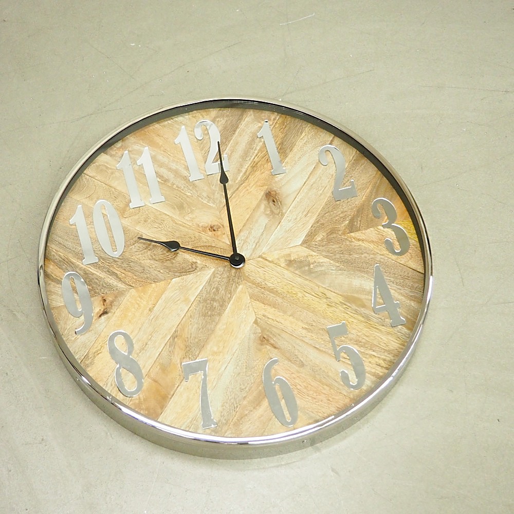 Wanduhr Ø ca. 50 cm batteriebetrieben Holzoptik silber Deko