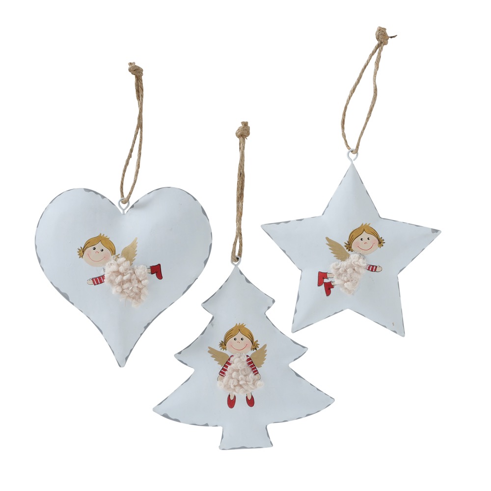 1x Dekoanhänger Karima 3 sort. Herz Stern Weihnachtsbaum Engelmotiv D15cm
