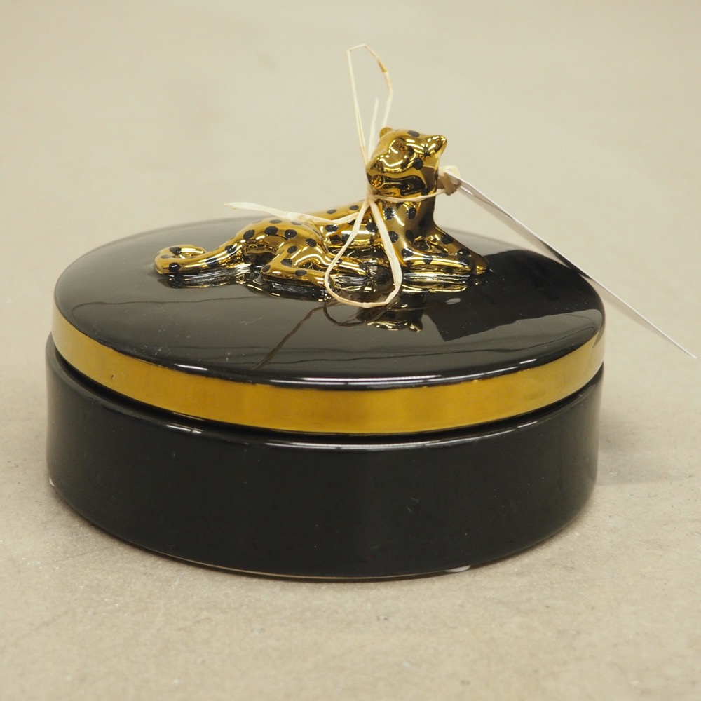 Deko Dose Gepard schwarz gold ø14 cm