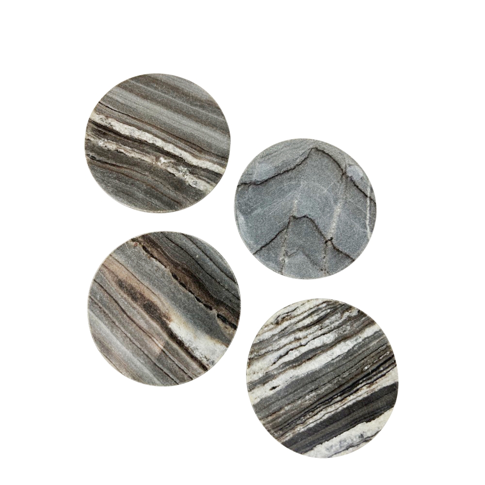 4x Marmor-Untersetzer Tressa Grau rund