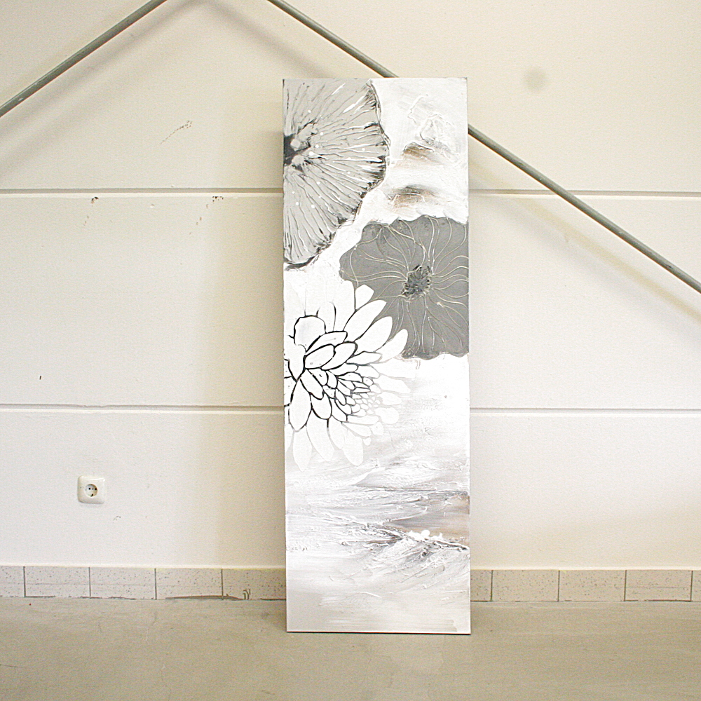 Bild Wandbild Blüten Mix Grau Weiß 150x50cm