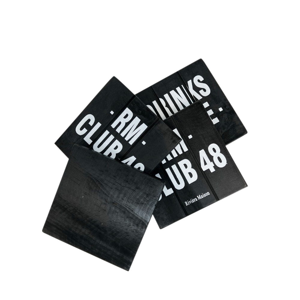 5-tlg. Handbemaltes Unteresetzer-Set RM Club 48  Natur Schwarz