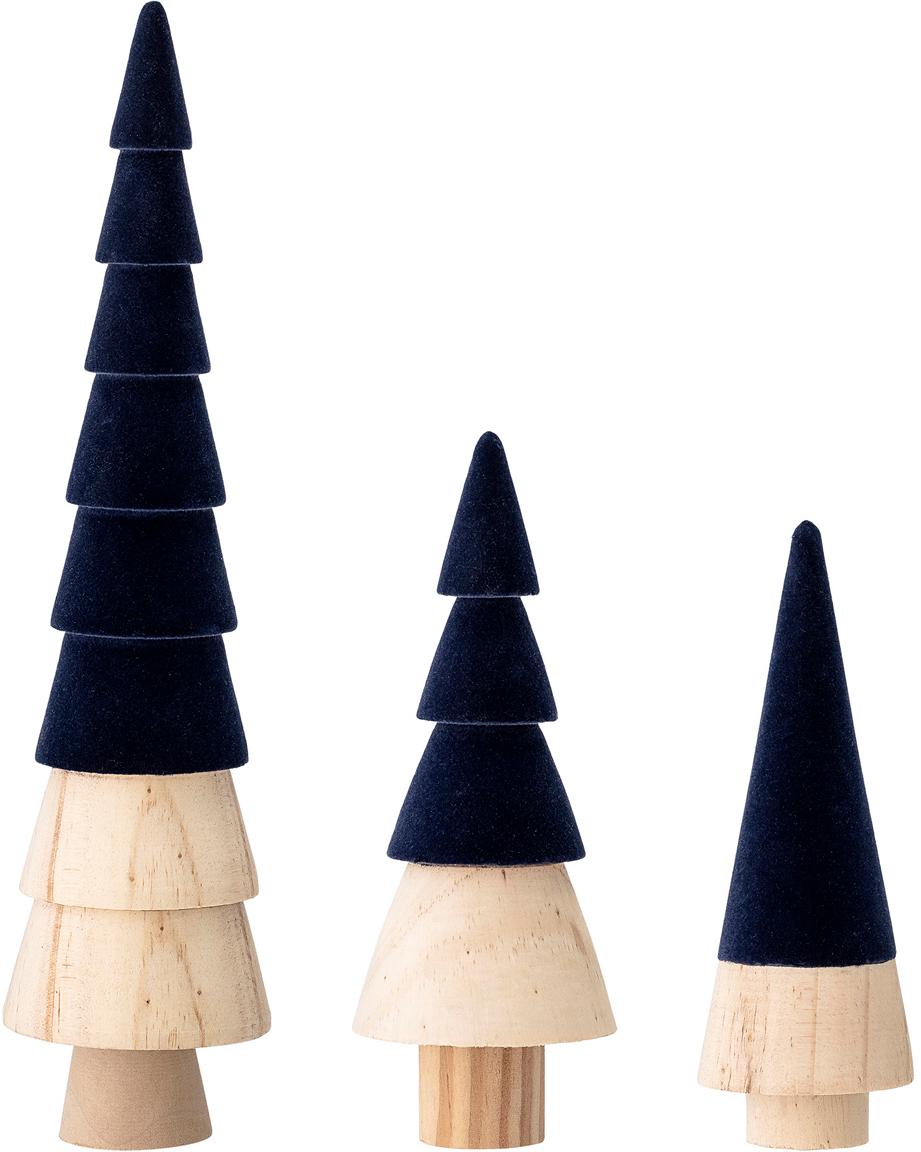 3 Samt-Deko-Bäume-Set Thace Holz Dunkelblau