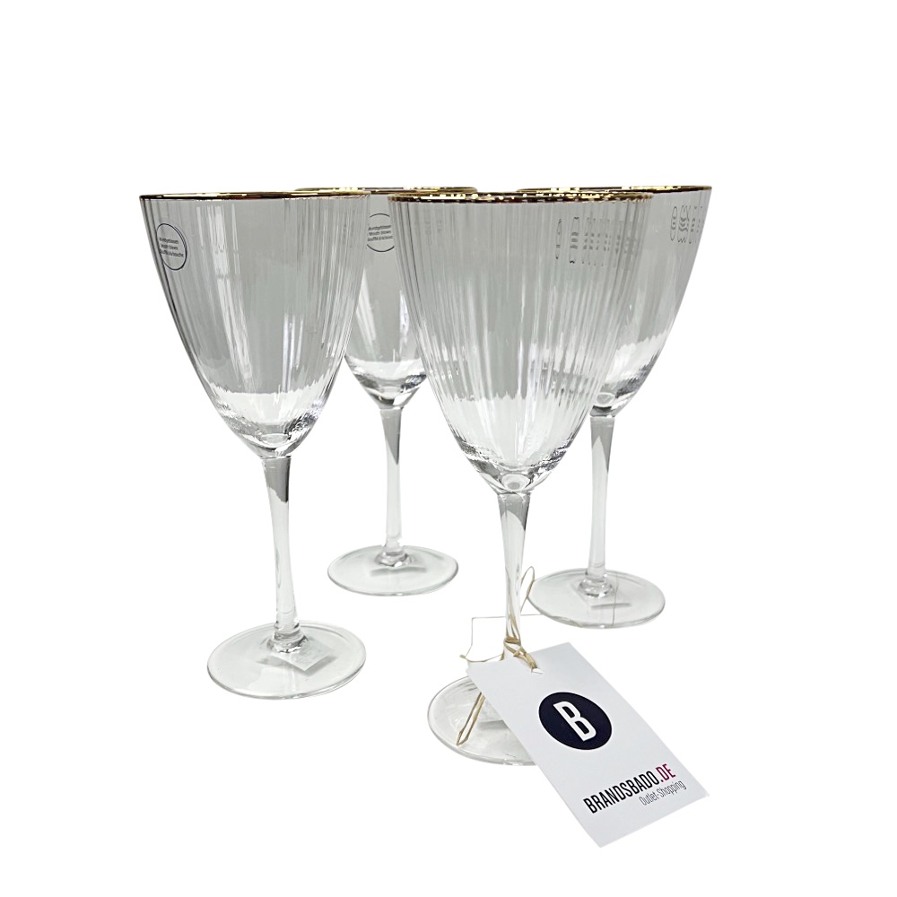 4x Weingläser Golden Twenties Goldrand Trinkglas Glas Becher