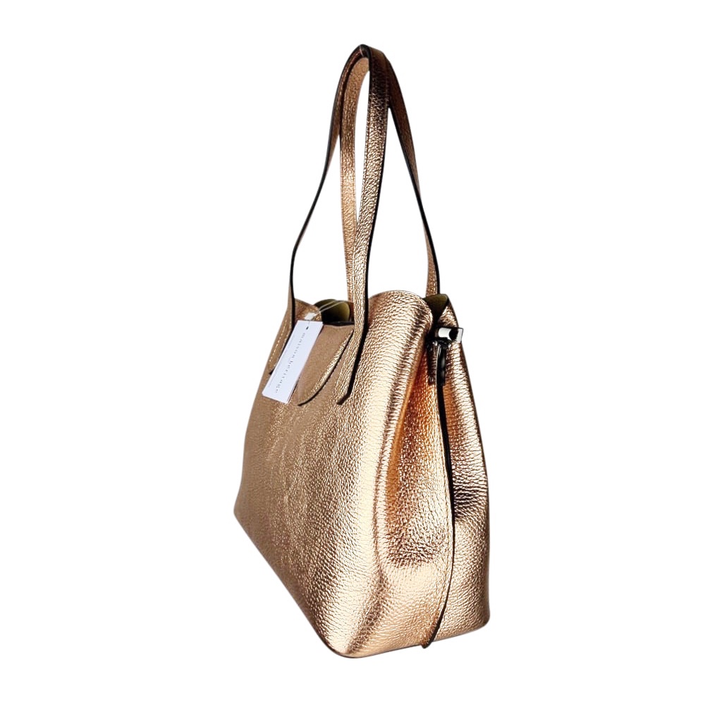 Handgefertigte Leder-Schultertasche Rama Rose Metallic