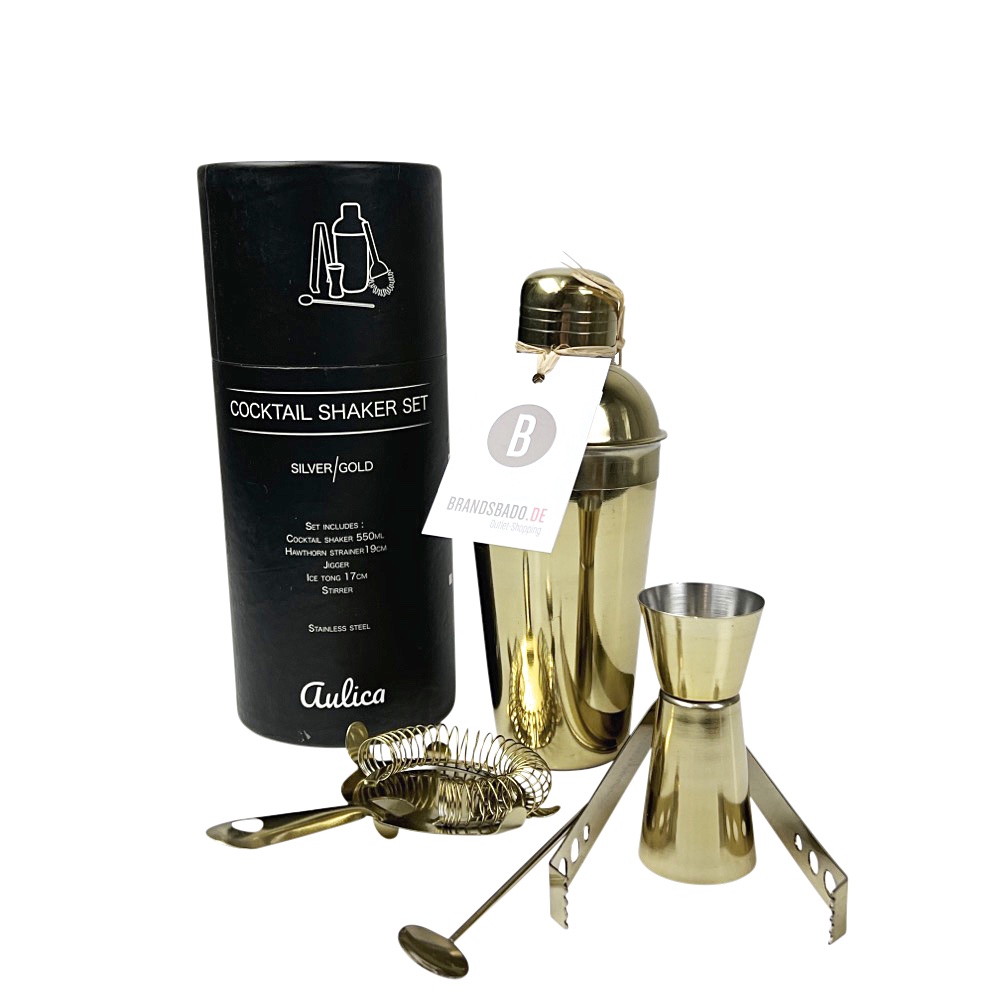 Cocktail-Shaker-Set Leur in Gold, 5-tlg.