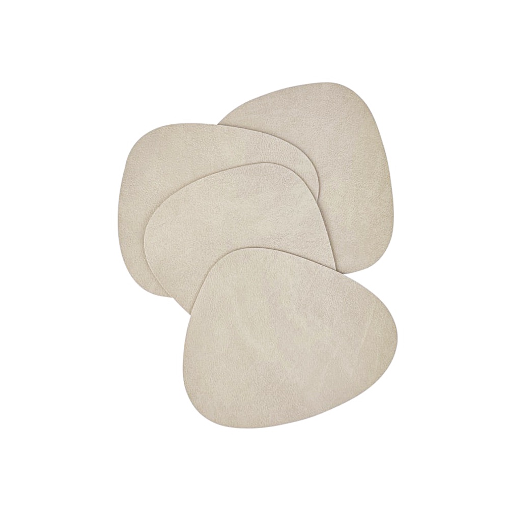 Asymmetrische Leder-Untersetzer Curve 4 Stück Sand 11 x 13 cm