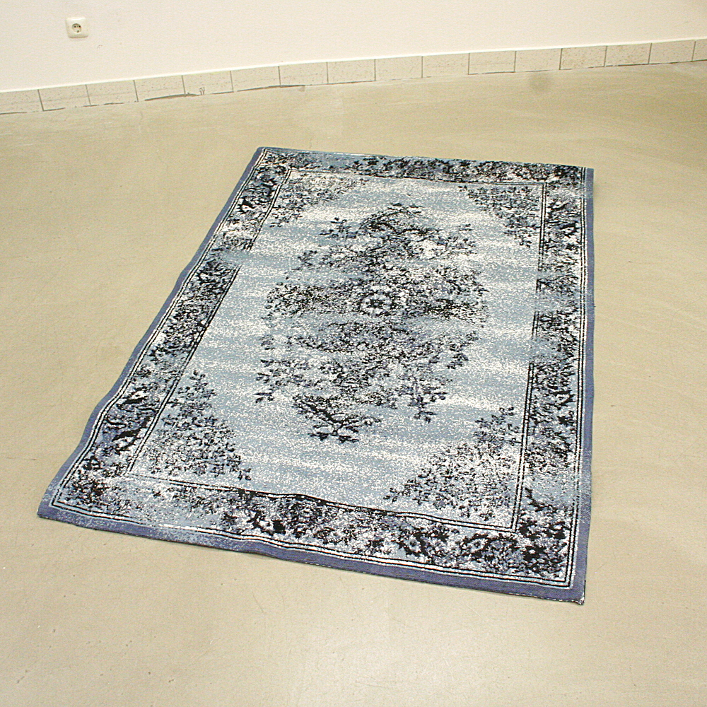 Chenille-Teppich Amelia 120 x 180cm blau schwarz creme Muster