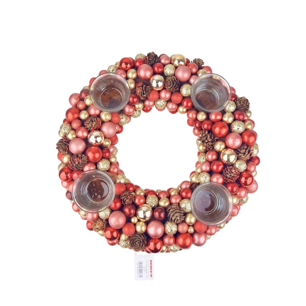 Adventskranz Festivity Ø 33 cm rot / gold Töne Kunststoff Glas