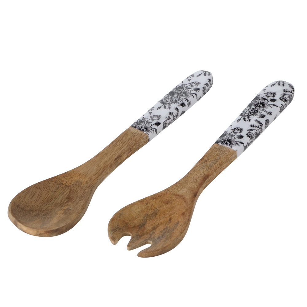 Salatbesteck Handgearbeitet Anny 2 tlg. Mango-Holz Schwarz Weiß Farbmix