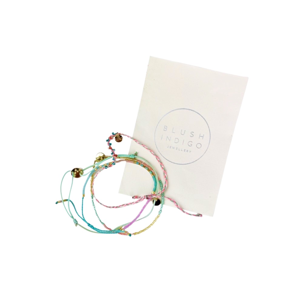 Armband-Set Leaf Green 4-tlg. Messing Glas Mehrfarbig