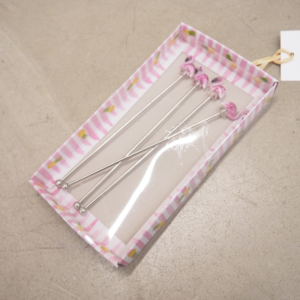 Cocktailstäbchen Fizzy Flamingo 4 Stück L ca. 19cm pink Deko