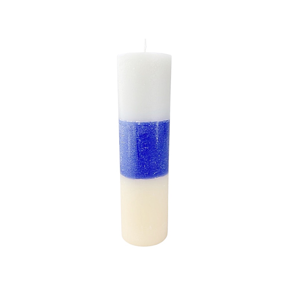 Blockkerze Rainbow Blau creme grau Ø 7 x 25 cm