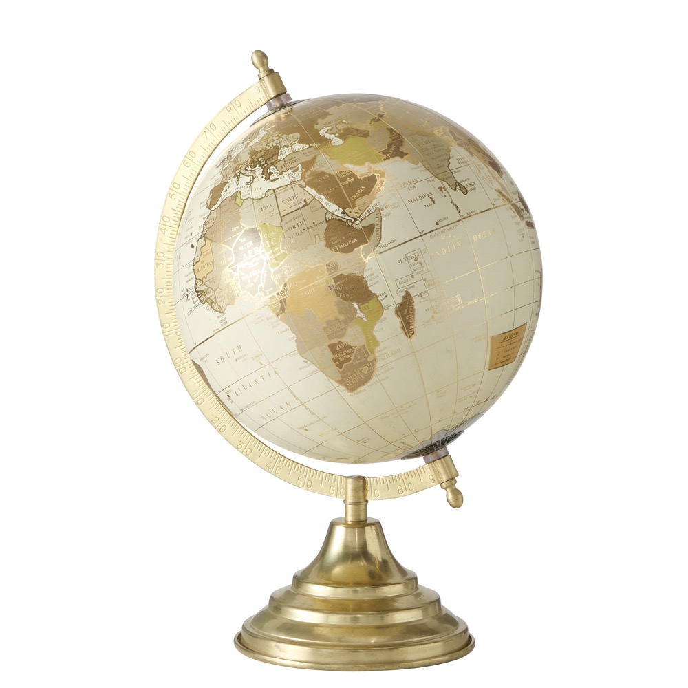 1x Dekoaufsteller Globe 2 sort.Globus Standfuß H 34 cm Papier Eisen Kunst