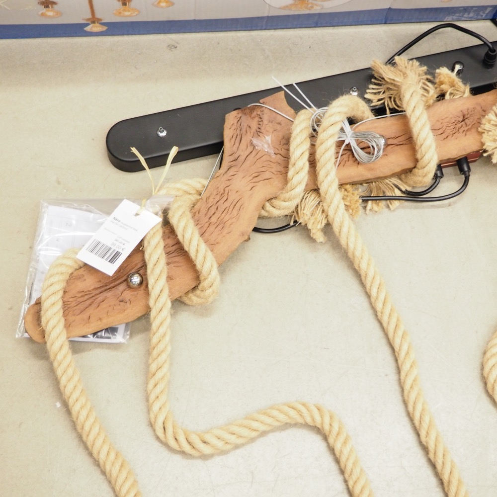 5flammige Hängeleuchte Rope Jute Seil Holz B/H 100/100 cm T 12 cm