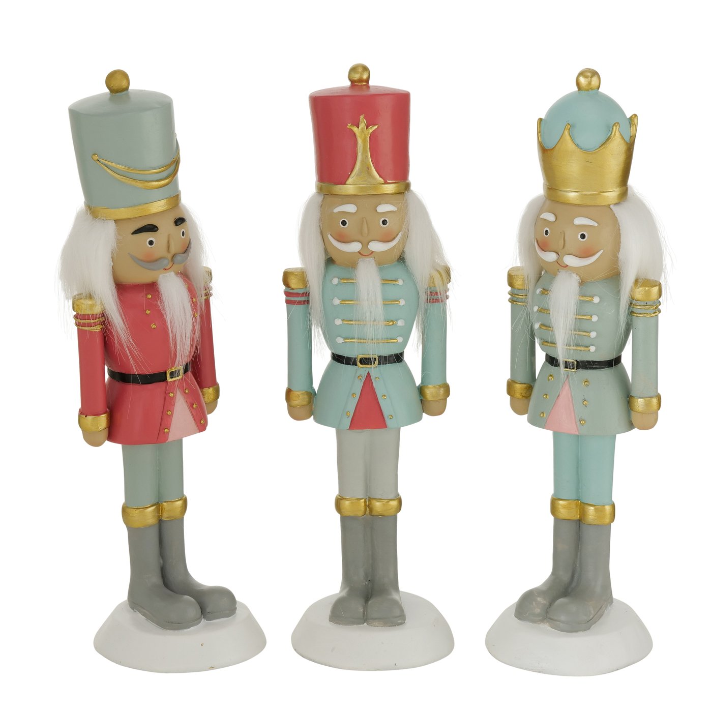 1x Figur Nussknacker Kunstharz Gold Grün Grau Rot Weiß XMAS