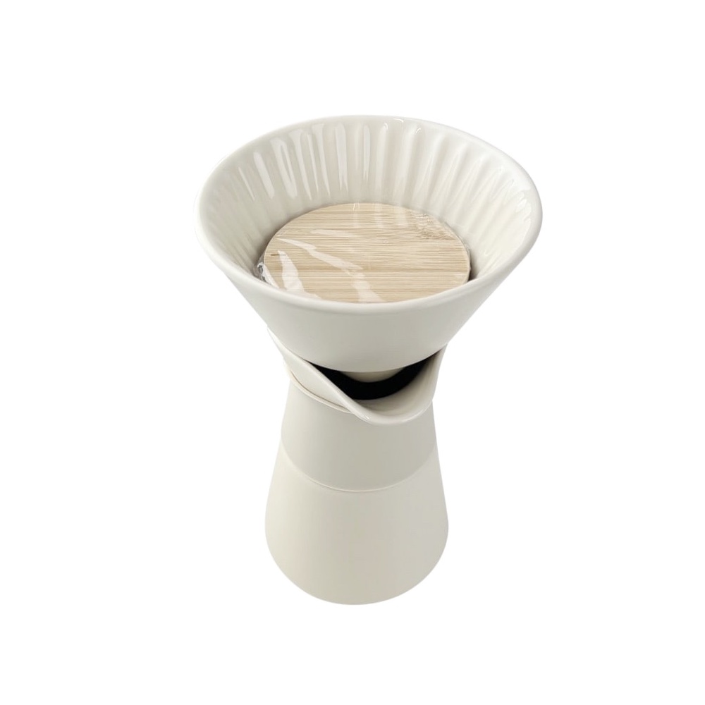 Kaffeebereiter Theo Cremefarben matt Steingut Bambus 600 ml