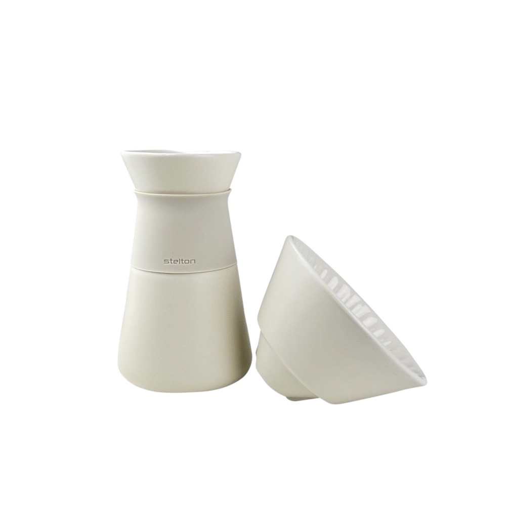 Kaffeebereiter Theo Cremefarben matt Steingut Bambus 600 ml