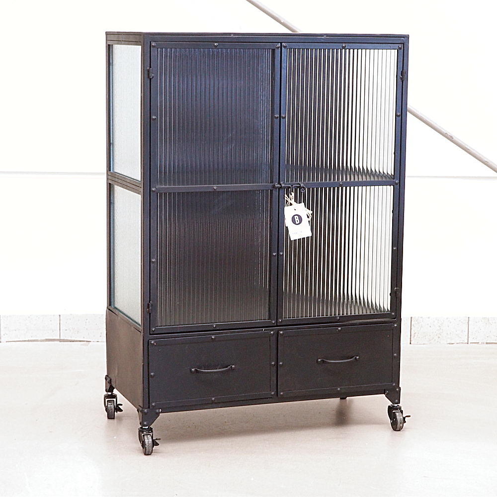 Metall-Rollschrank Titus Industrial-Look Glas B72xT37xH105cm