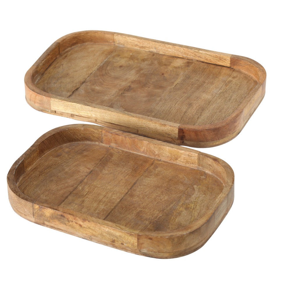 Deko-Tablett Tikko 2 tlg. Set Deko B 25-30 cm Mango Holz Neu