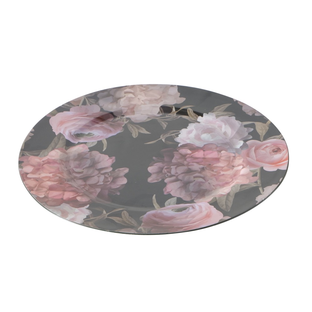 1x Platzteller Bloom Blumenmuster sort. Ø 33 cm rund Kunststoff bunt