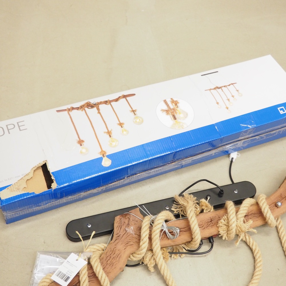 5flammige Hängeleuchte Rope Jute Seil Holz B/H 100/100 cm T 12 cm
