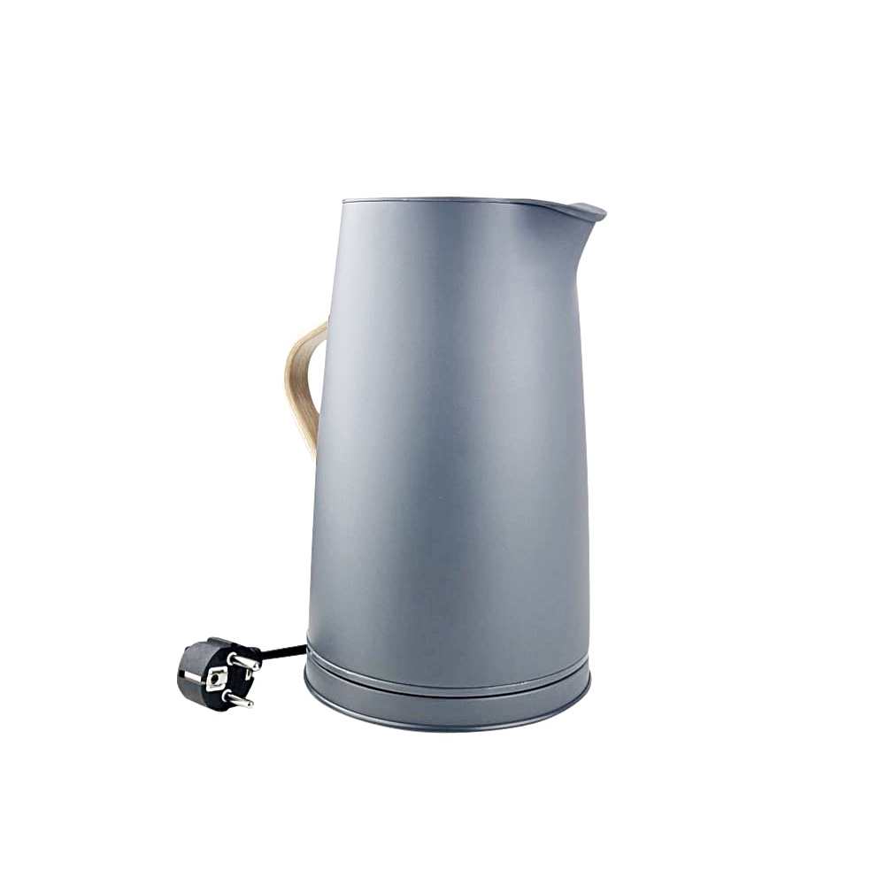 Wasserkocher Emma in Grau matt 1.2 L Edelstahl Buchenholz Emaille