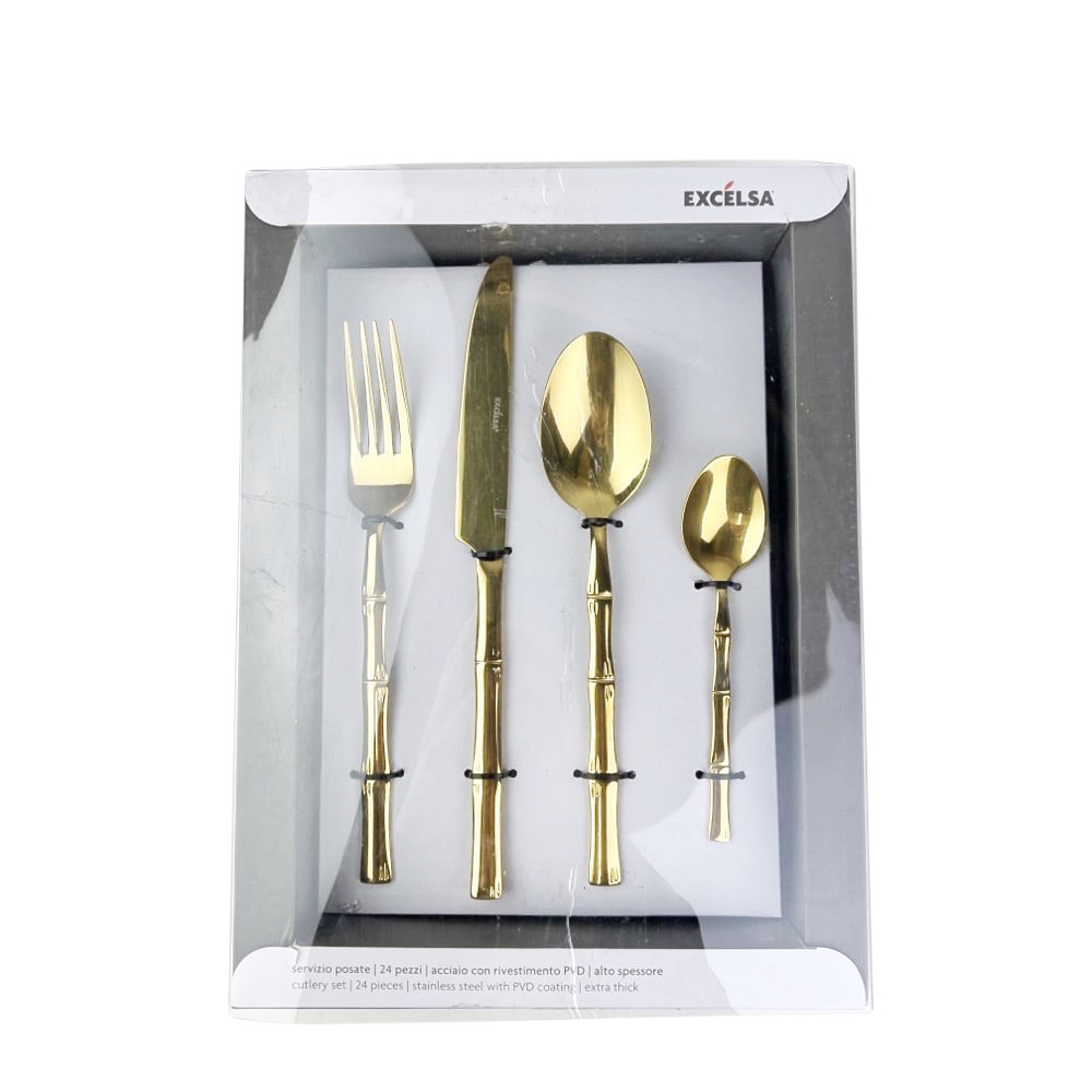 Besteck-Set Bambu 24-tlg. Goldfarben Edelstahl