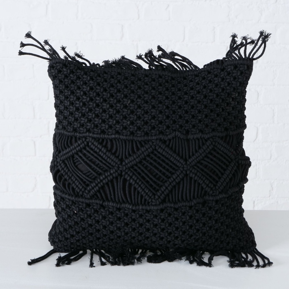 1x Deko-Kissen Makrie 2sort. 45x45cm Boho Schwarz Materialmix