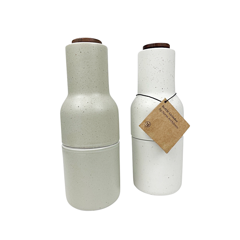Designer Keramik-Salz- & Pfeffermühle Bottle Grinder mit Walnussholzdeckel