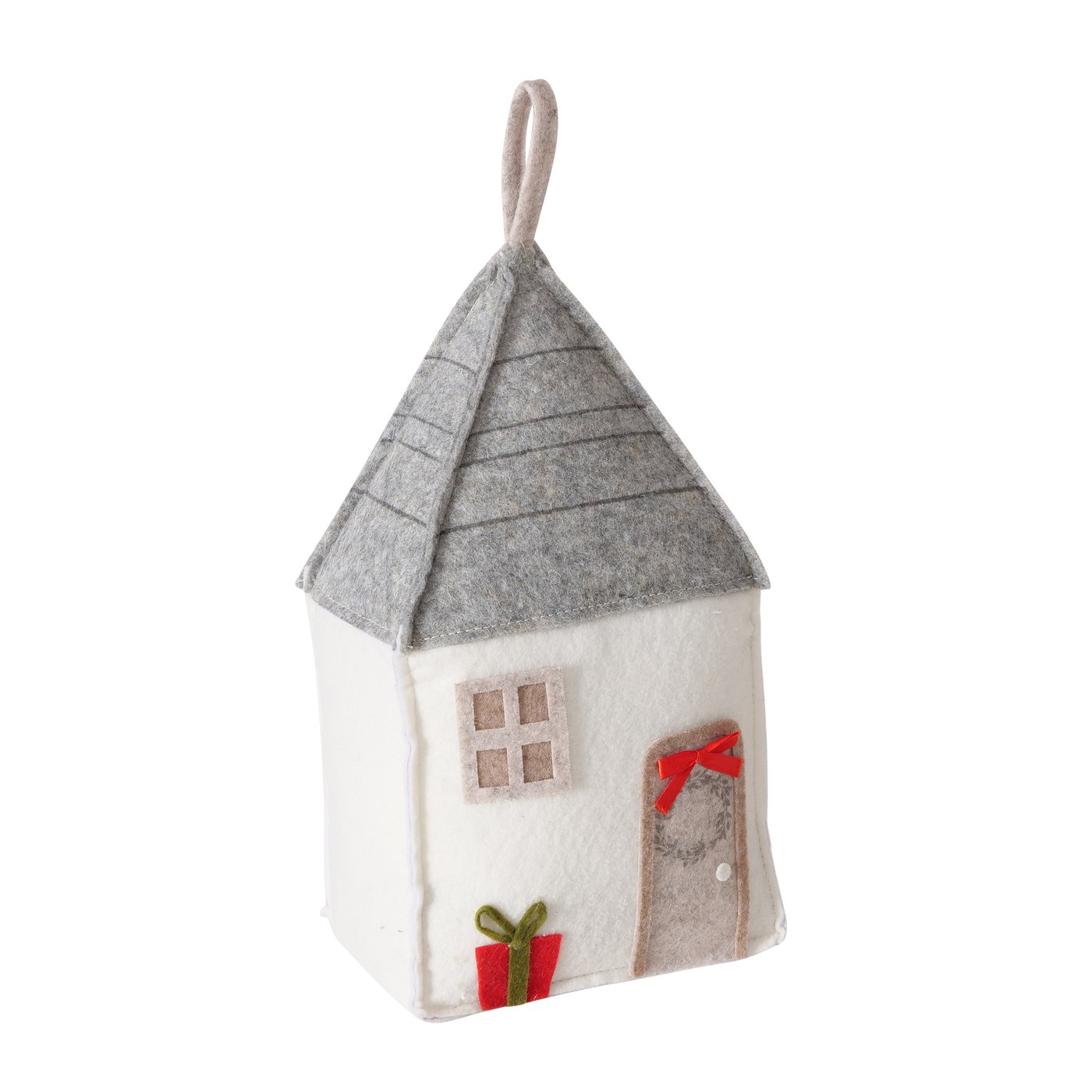 1x Türstopper Haus 31x10 cm Polyester-Filz Rot Grau Beige XMAS