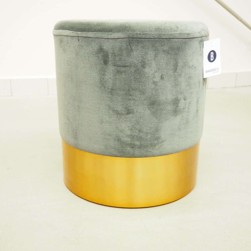 Samt Hocker Harlow grau/goldfarben Ø 38 cm H 42 cm Deko