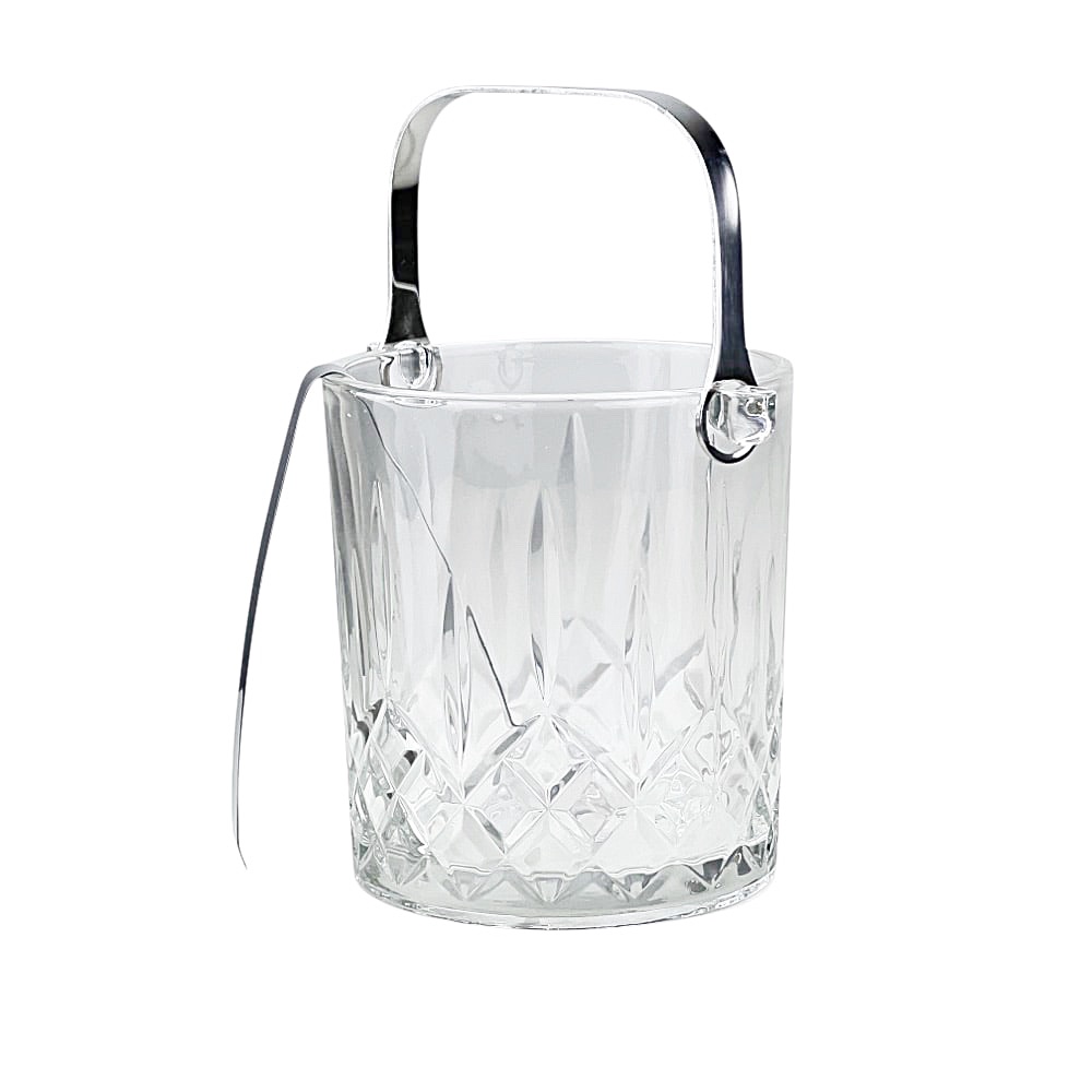 Kleiner Eiseimer Harvey Eiszange Kristallrelief Transparent Silber