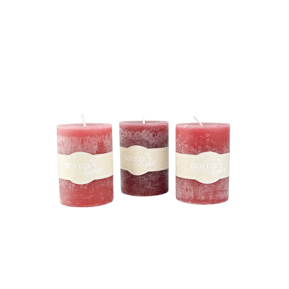 Blockkerzen Basic 3er-Set Ø 7 cm H 10 cm dunkel rot Töne 300 g