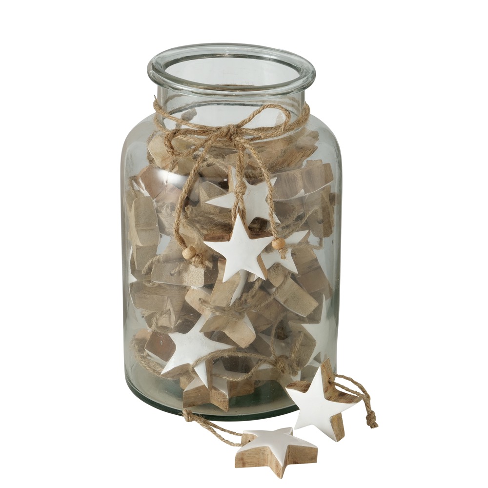 1x Dekoanhänger Kayleen Stern Hängevorrichtung D6cm Mango-Holz Glas