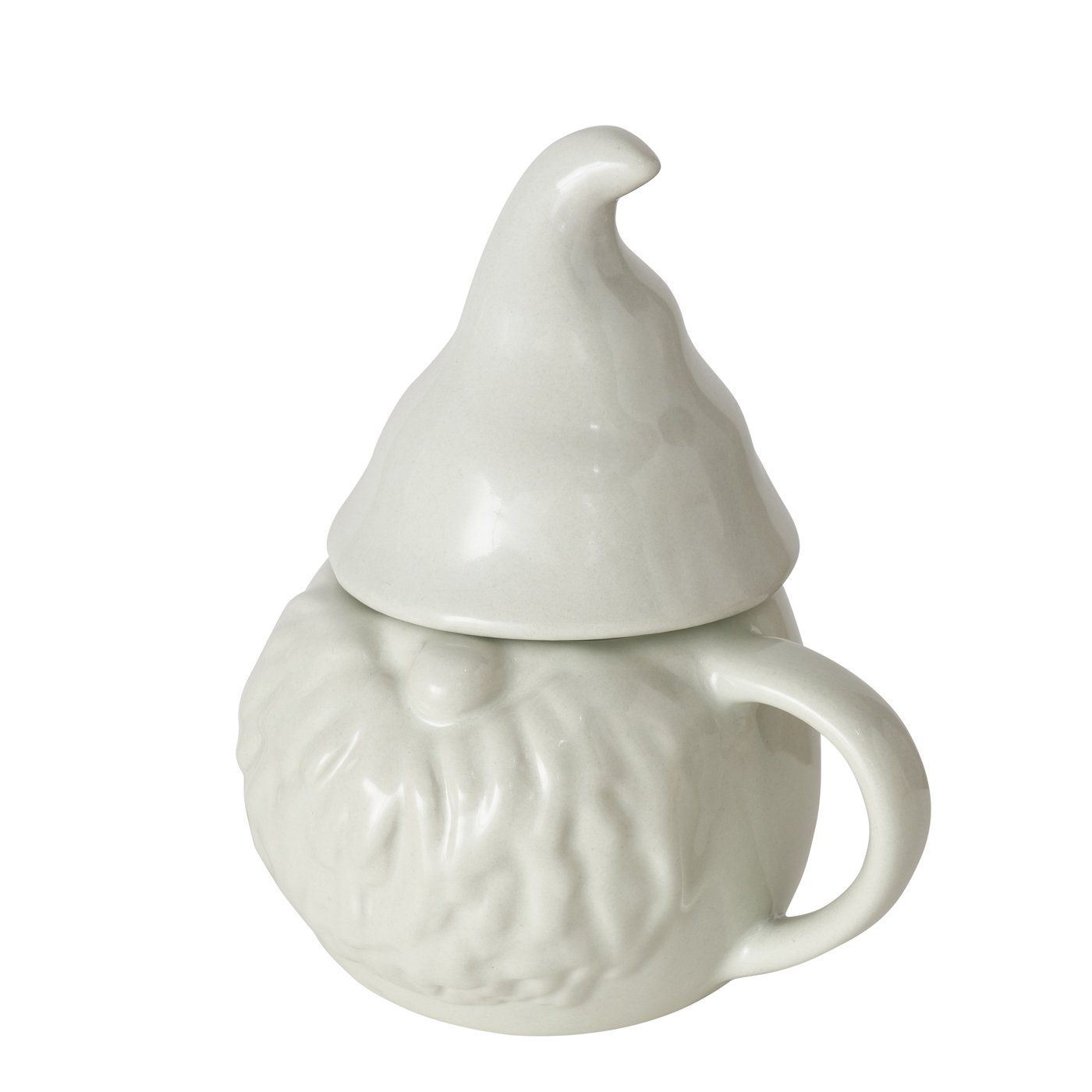 1x Jumbobecher Wichtel Tasse Steingut Keramik Cremeweiß Grau