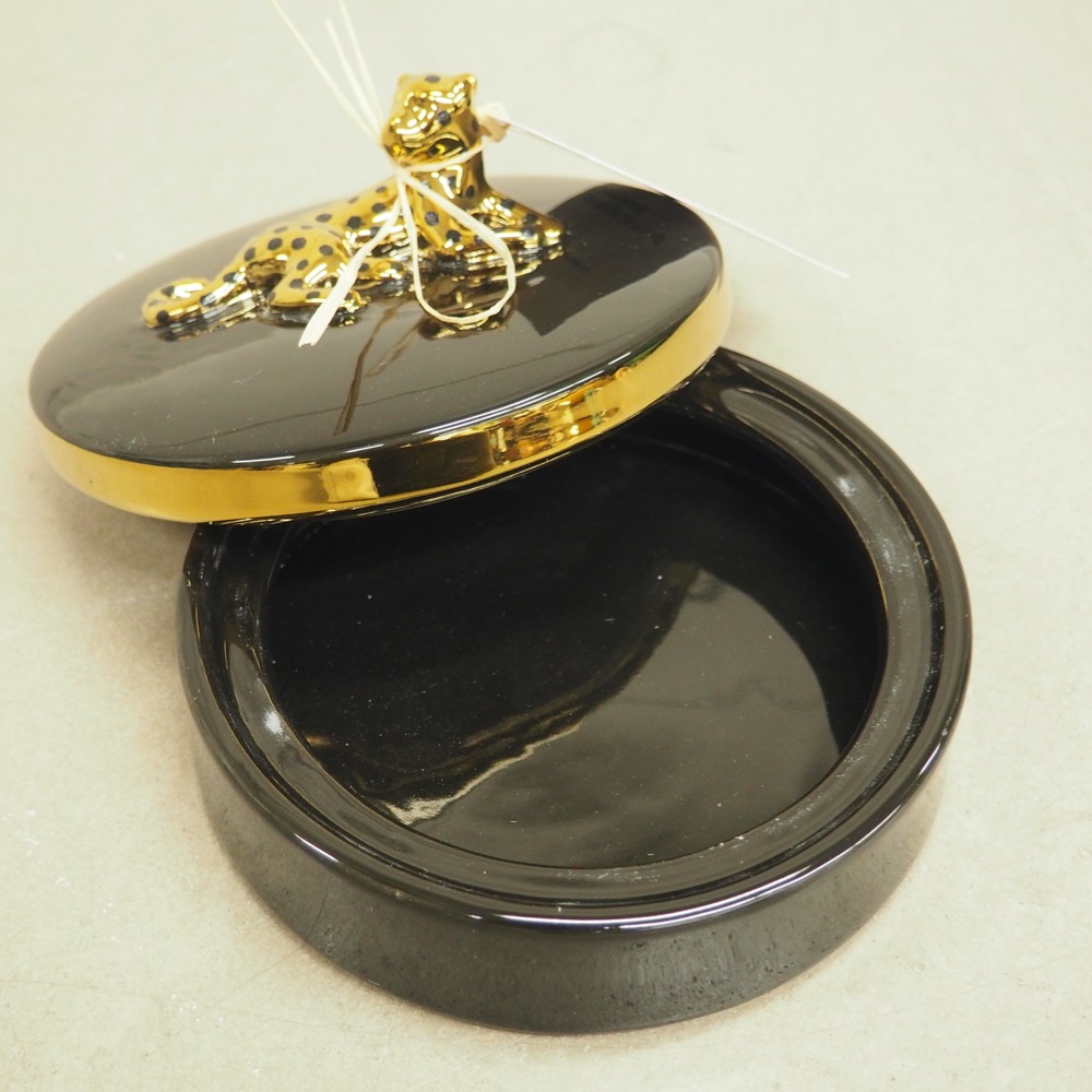 Deko Dose Gepard schwarz gold ø14 cm