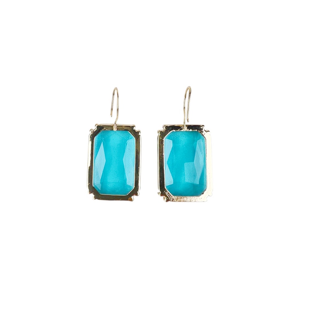 Handgefertigte Ohrringe Noa Blautopas vergoldet 4.2x2cm