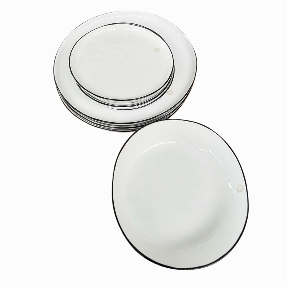 Geschirr-Set Salt schwarzer Rand 4 Personen (12-tlg.) Handmade