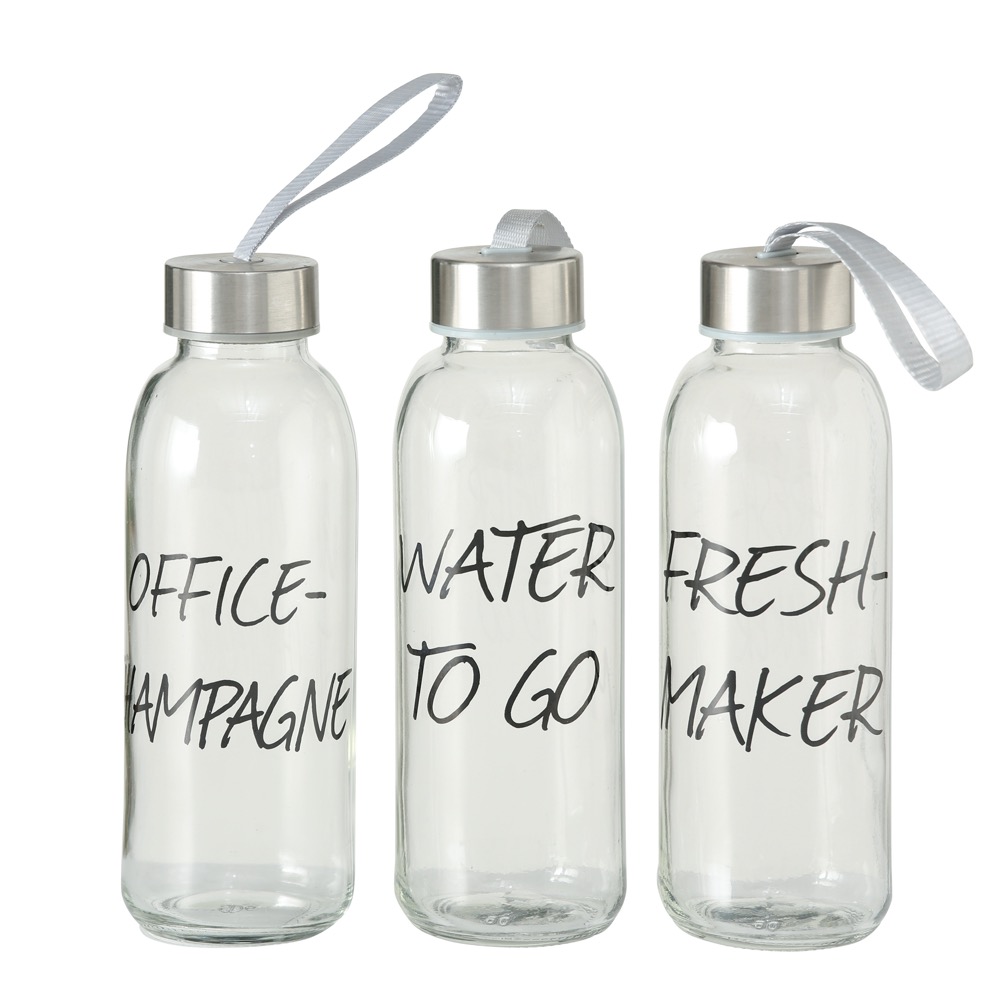 Trinkflasche To Go 3sort. 420 ml Spülmaschinengeeignet H 20 cm Glas