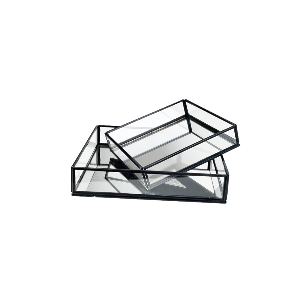 Dekotablett-Set Amari 2-tlg. Schwarz Metall Glas