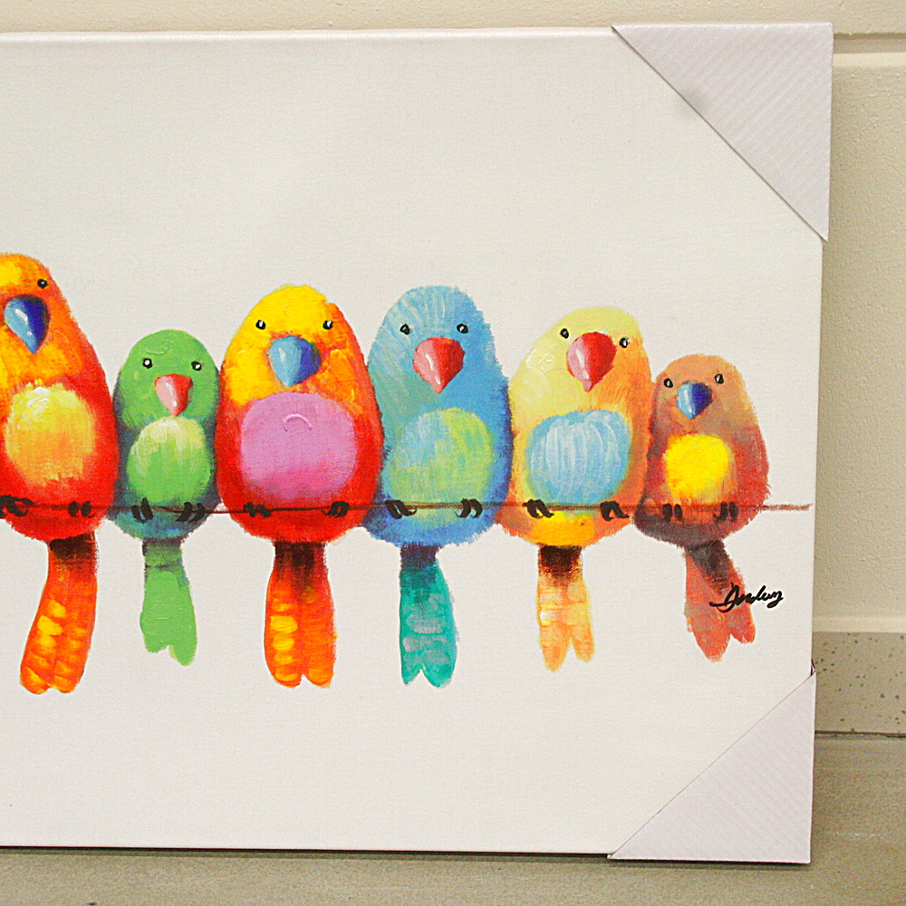 Bild Vögel Vogelparade Acrylfarbe Leinen handgemalt L120xH60 cm