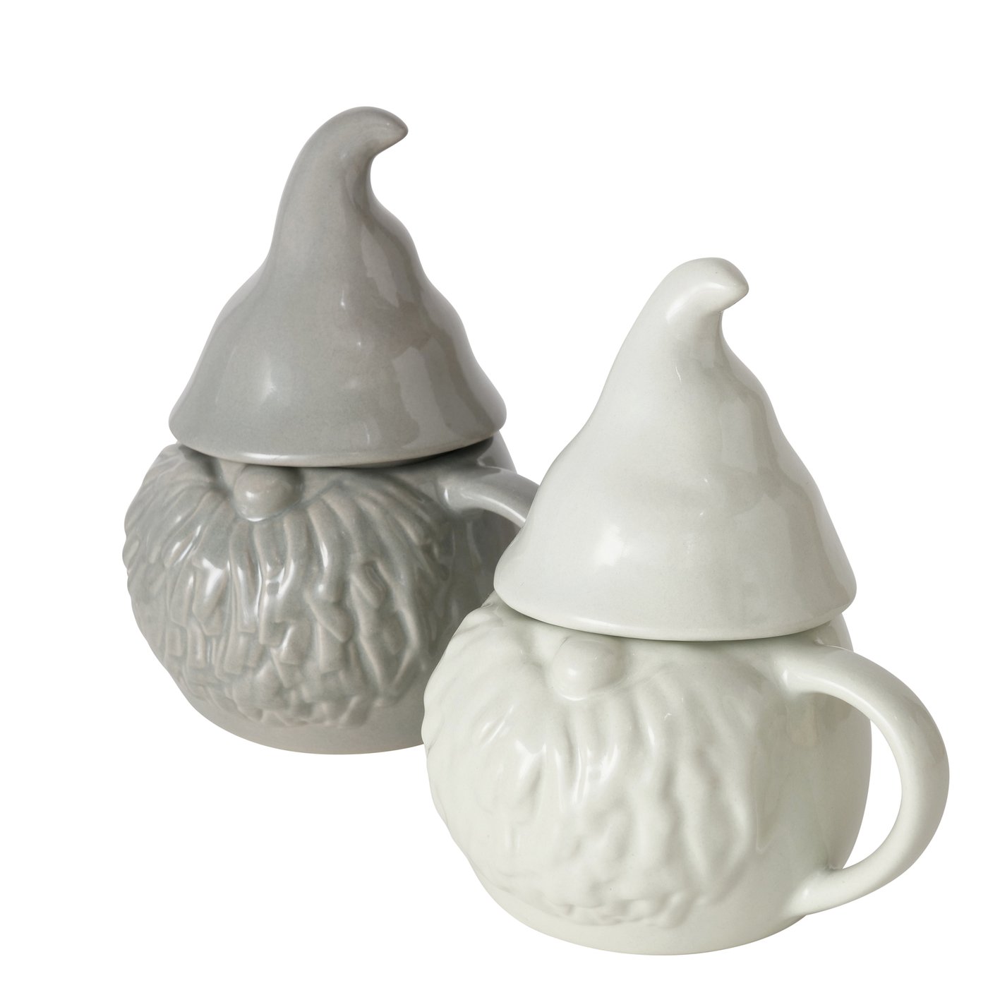 1x Jumbobecher Wichtel Tasse Steingut Keramik Cremeweiß Grau